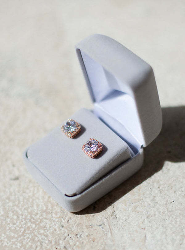 Cushion Stud Moissanite Diamond 18K White Gold Earrings | Mix Mix Style [Hot Seller]-Mix MIx Style