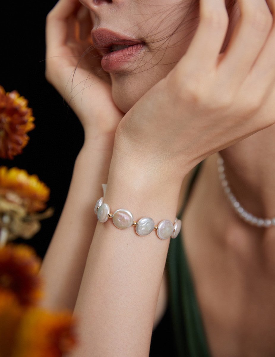 Vintage Akoya Irregular Pearl Button Bracelet | Mix Mix Style-Mix MIx Style