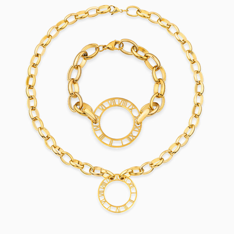 Vintage Roman Numeral Chain Bracelet & Necklace Jewelry Set | Mix Mix Style-Mix MIx Style