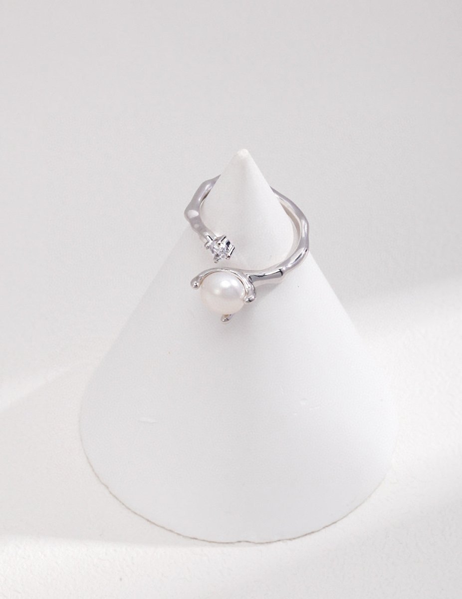 s925 Sterling Silver and Moissanite and Pearl Ring | Mix Mix Style-Mix MIx Style