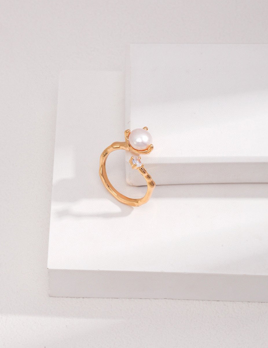 s925 Sterling Silver and Moissanite and Pearl Ring | Mix Mix Style-Mix MIx Style