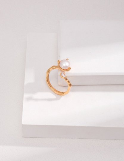 s925 Sterling Silver and Moissanite and Pearl Ring | Mix Mix Style-Mix MIx Style