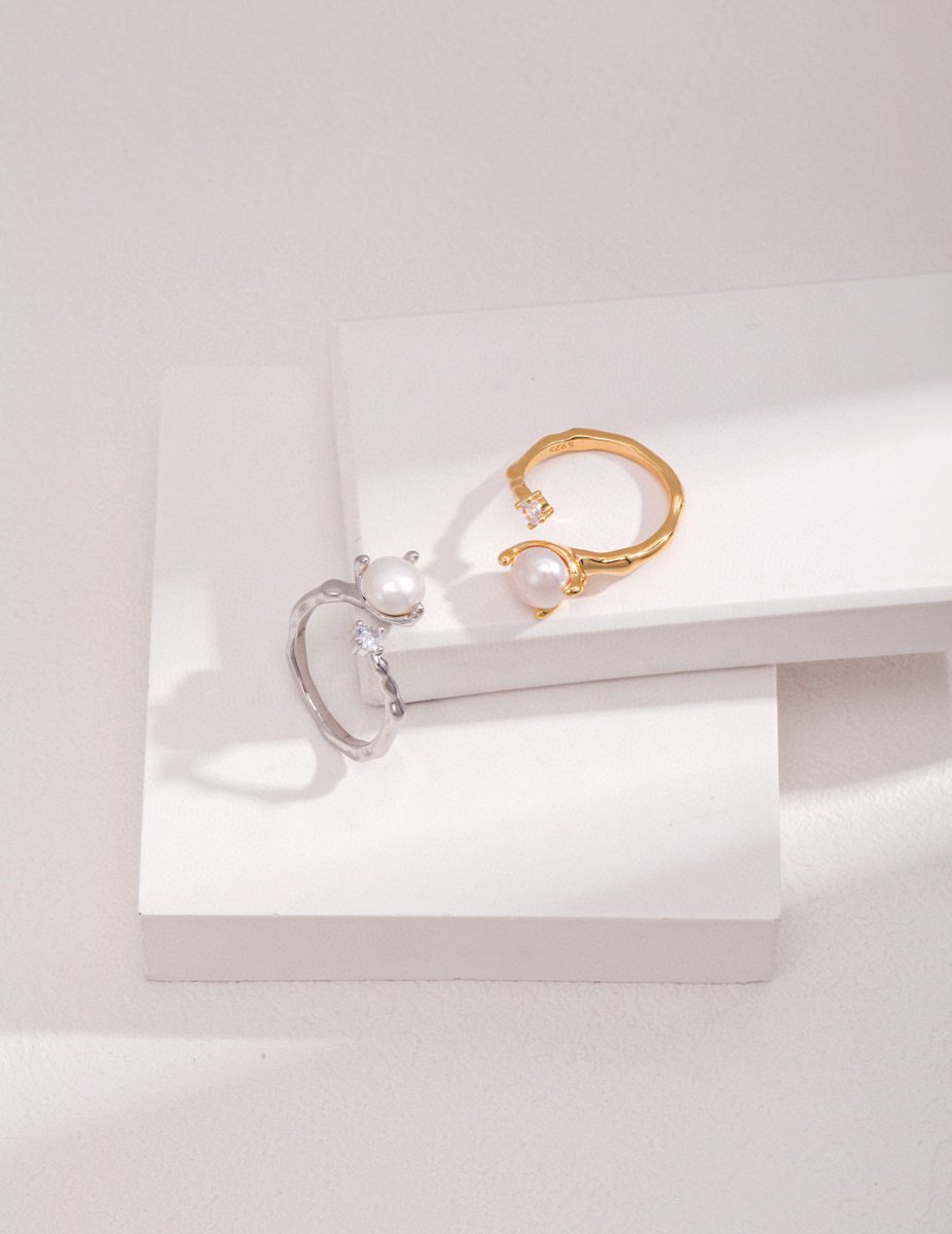 s925 Sterling Silver and Moissanite and Pearl Ring | Mix Mix Style-Mix MIx Style