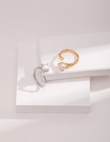 s925 Sterling Silver and Moissanite and Pearl Ring | Mix Mix Style-Mix MIx Style