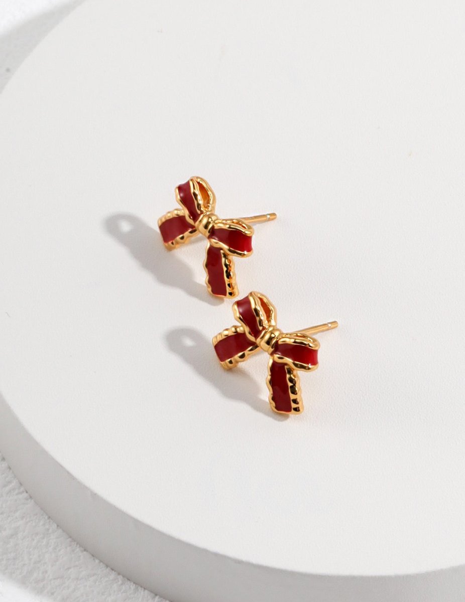 Red Bow s925 Sterling Silver Earrings | Mix Mix Style [Hot Seller]-Mix MIx Style