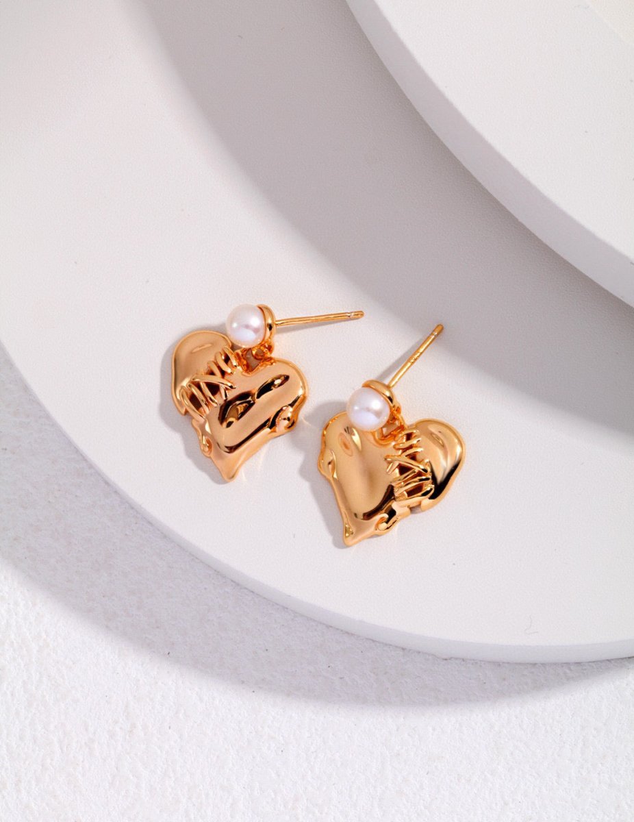 Broken Heart Sterling Silver and Akoya Pearl Earrings | Mix Mix Style