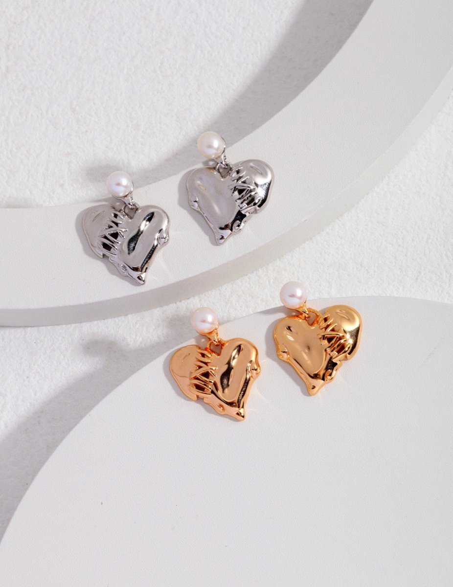 Broken Heart Sterling Silver and Akoya Pearl Earrings | Mix Mix Style
