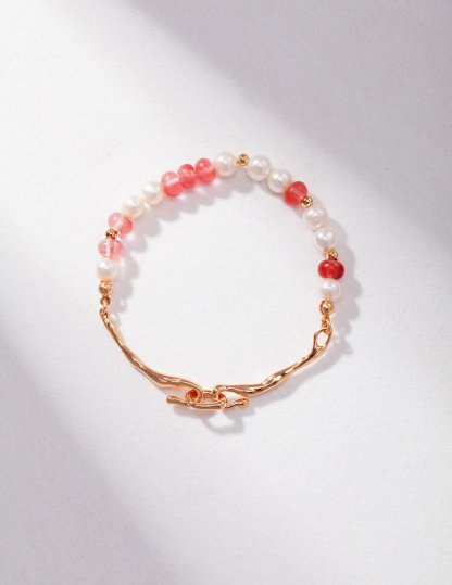 Pink Gemstone and Akoya Pearl Bracelet | Mix Mix Style-Mix MIx Style