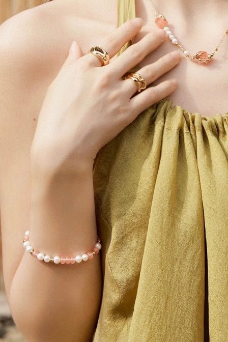Pink Gemstone and Akoya Pearl Bracelet | Mix Mix Style-Mix MIx Style