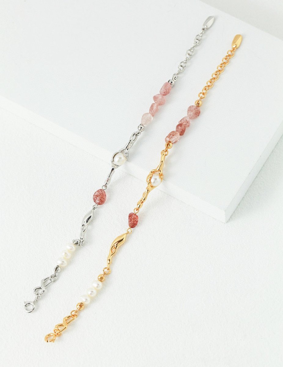 Sweet and Cute Akoya Pearl and Pink Quartz Bracelet | Mix Mix Style-Mix MIx Style