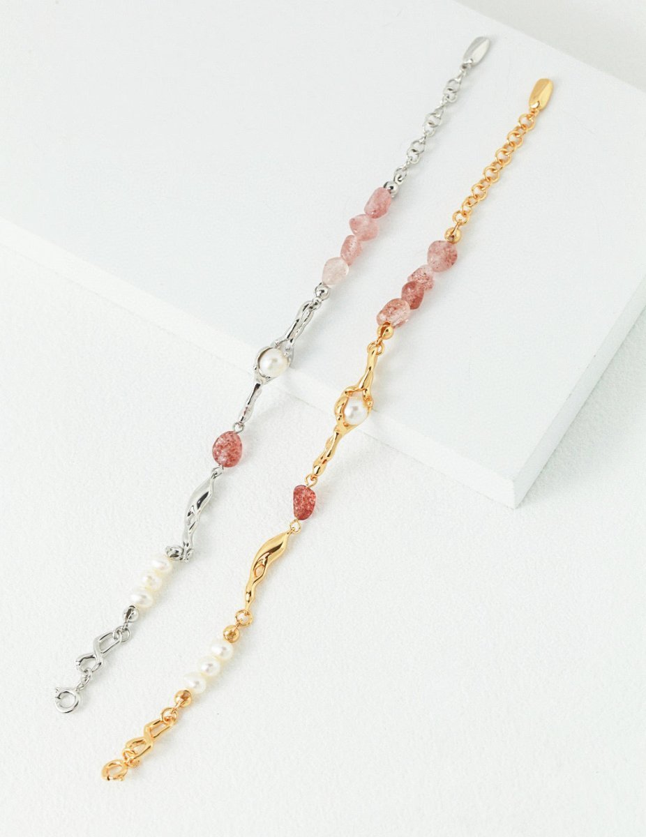Sweet and Cute Akoya Pearl and Pink Quartz Bracelet | Mix Mix Style-Mix MIx Style