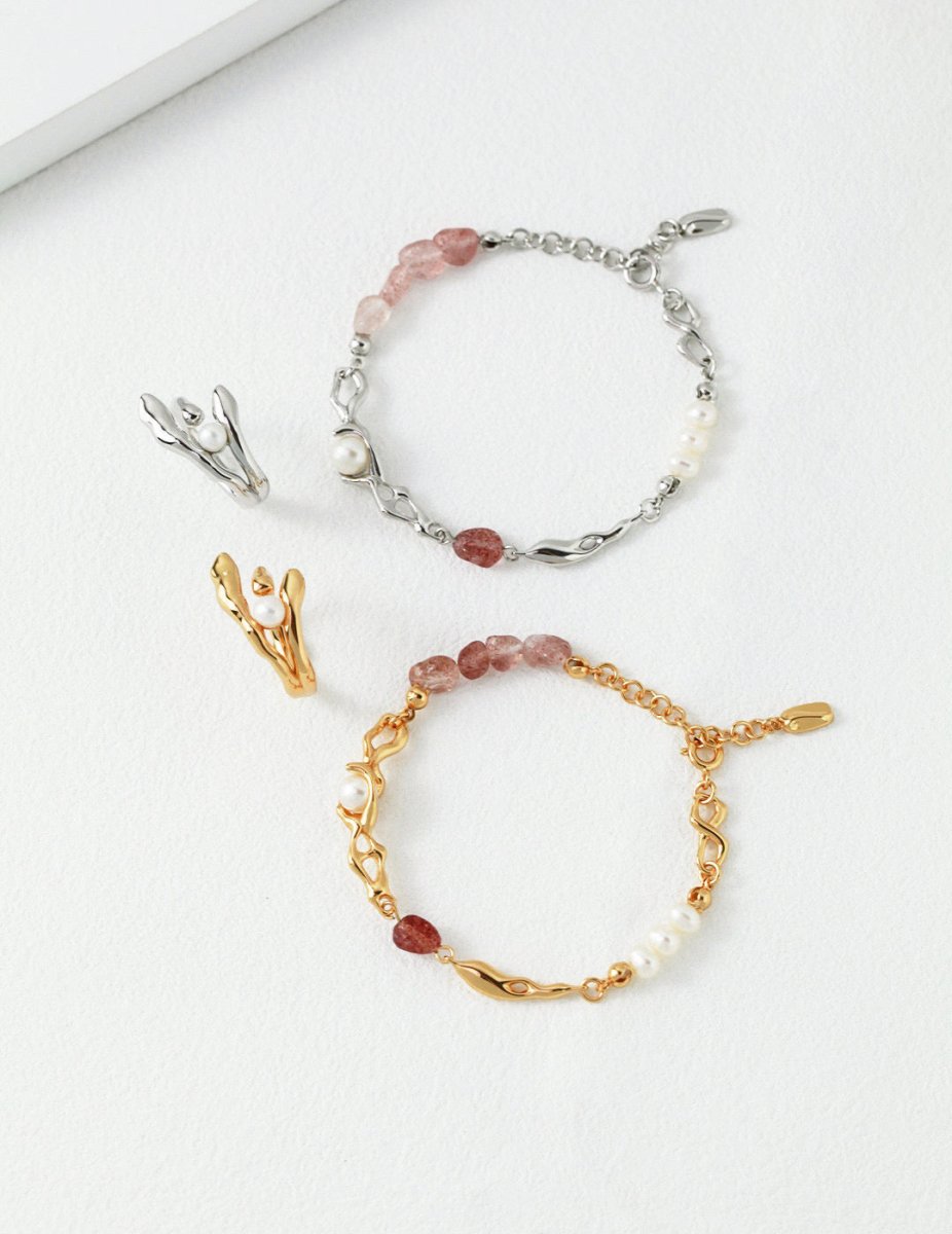 Sweet and Cute Akoya Pearl and Pink Quartz Bracelet | Mix Mix Style-Mix MIx Style