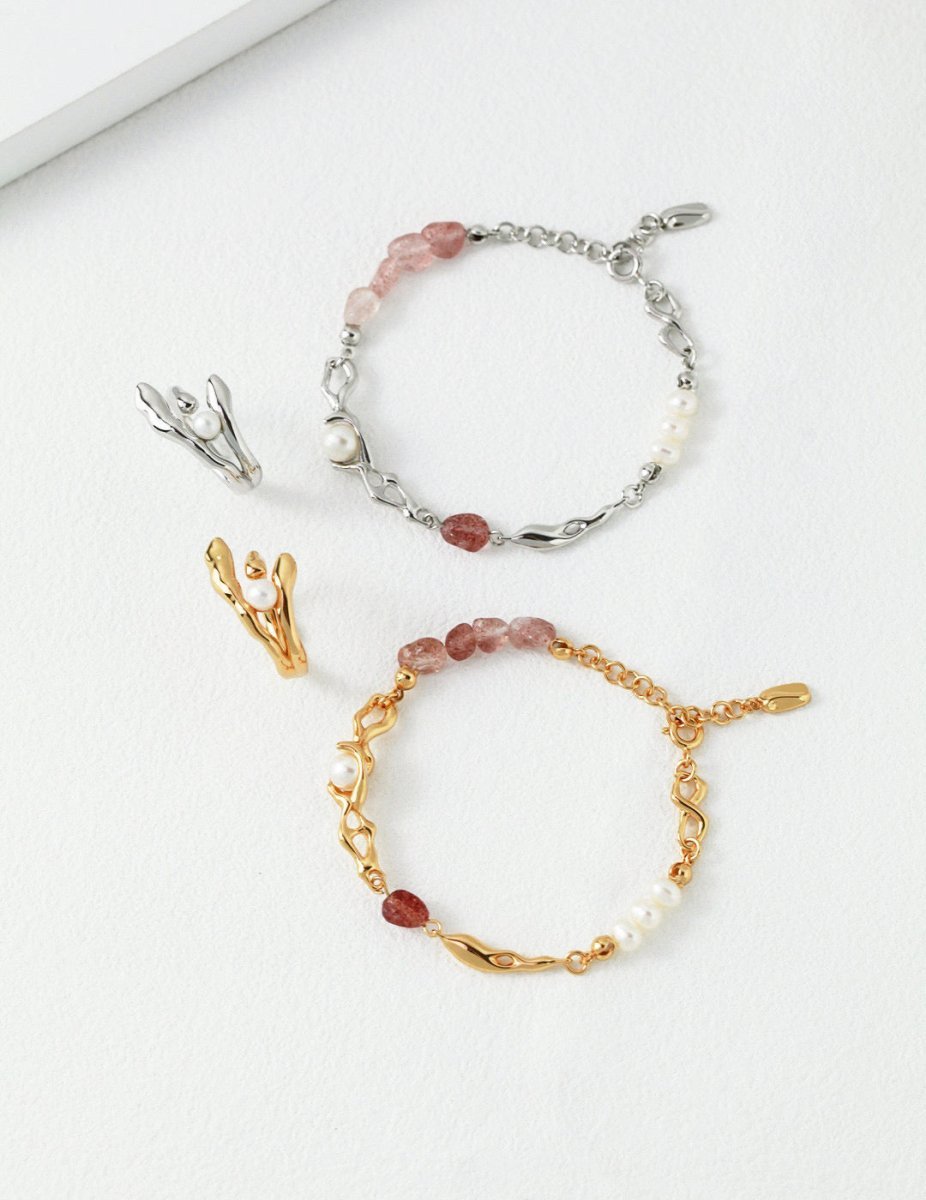 Sweet and Cute Akoya Pearl and Pink Quartz Bracelet | Mix Mix Style-Mix MIx Style