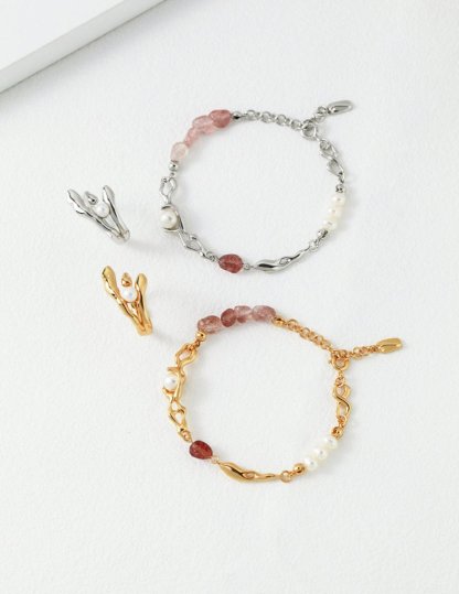 Sweet and Cute Akoya Pearl and Pink Quartz Bracelet | Mix Mix Style-Mix MIx Style