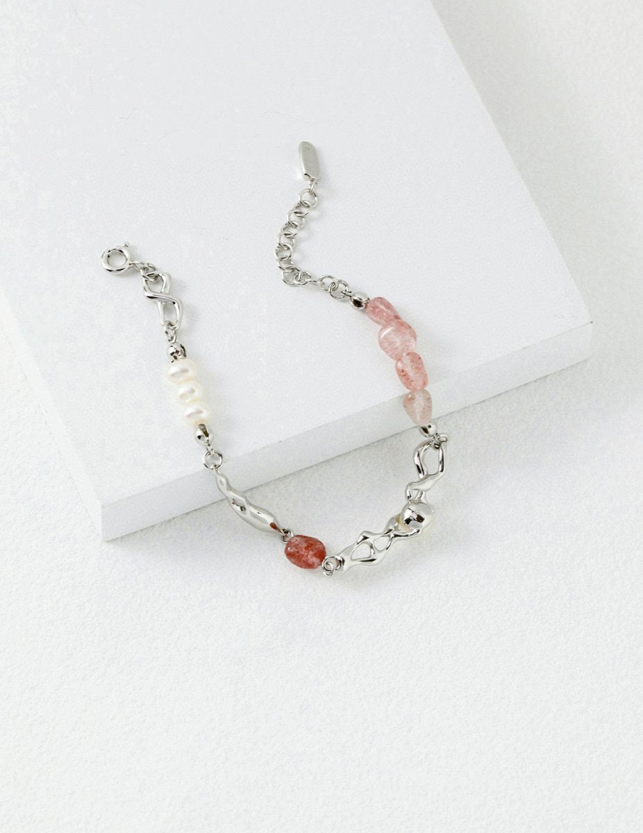 Sweet and Cute Akoya Pearl and Pink Quartz Bracelet | Mix Mix Style-Mix MIx Style