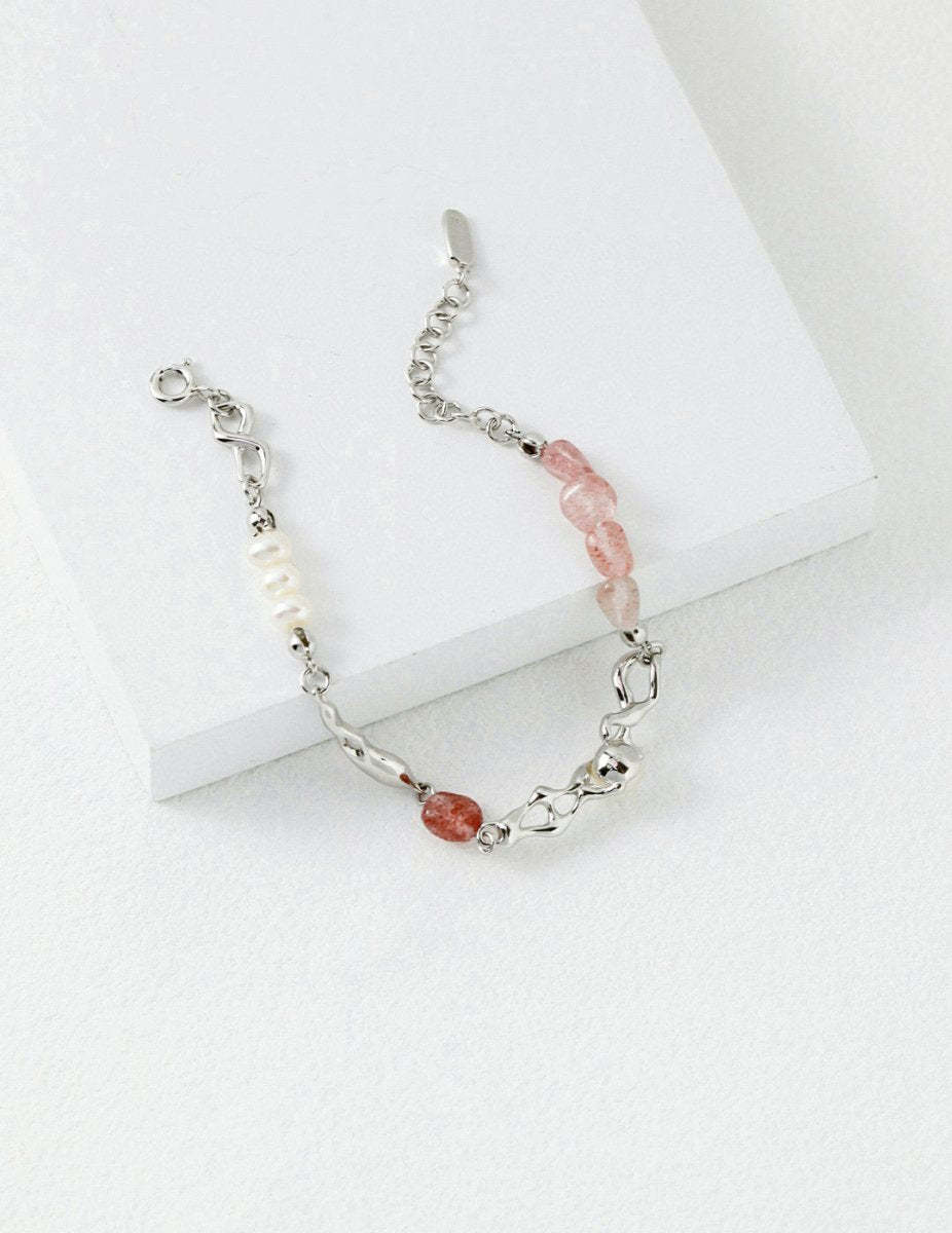Sweet and Cute Akoya Pearl and Pink Quartz Bracelet | Mix Mix Style-Mix MIx Style