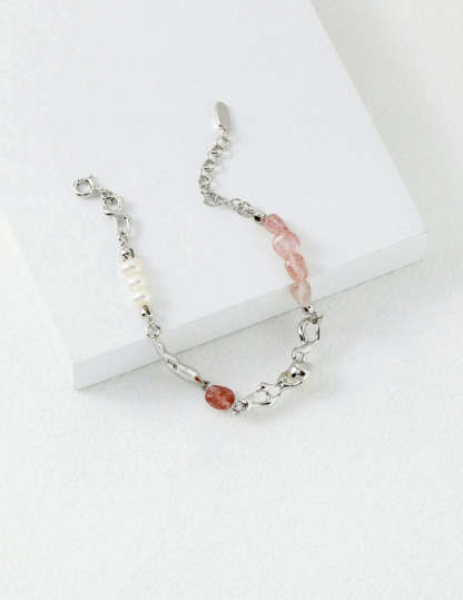 Sweet and Cute Akoya Pearl and Pink Quartz Bracelet | Mix Mix Style-Mix MIx Style
