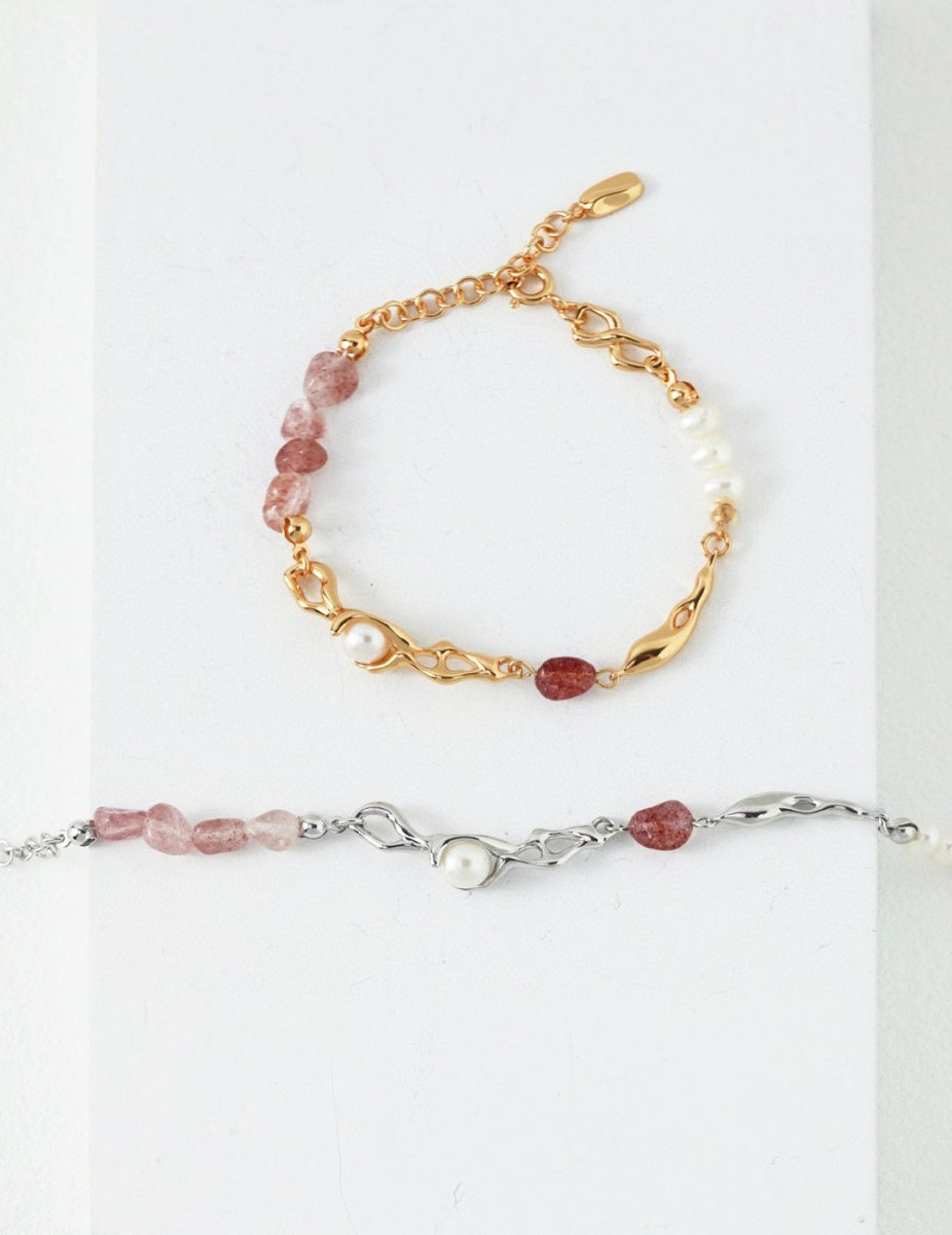 Sweet and Cute Akoya Pearl and Pink Quartz Bracelet | Mix Mix Style-Mix MIx Style