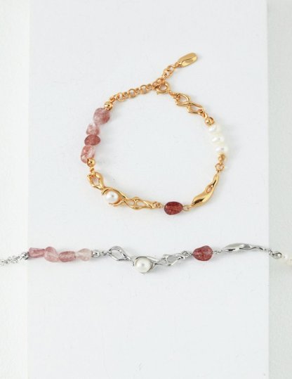 Sweet and Cute Akoya Pearl and Pink Quartz Bracelet | Mix Mix Style-Mix MIx Style