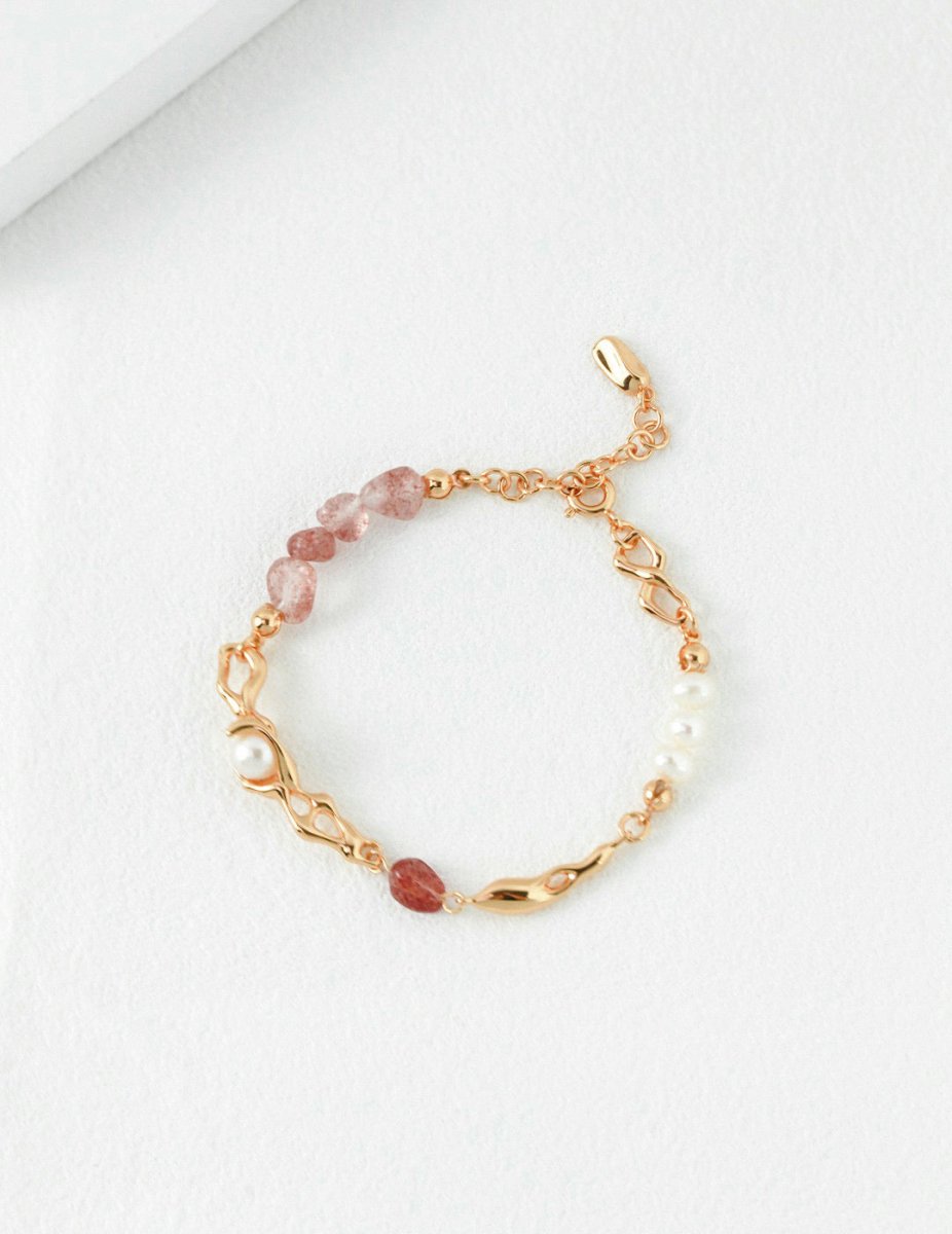 Sweet and Cute Akoya Pearl and Pink Quartz Bracelet | Mix Mix Style-Mix MIx Style