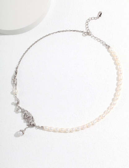 Feather Collection Freshwater Pearl s925 Sterling Silver Necklace | Mix Mix Style-Mix MIx Style