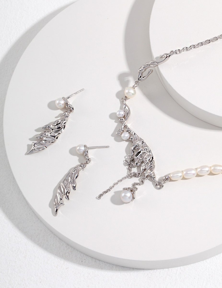 Feather Collection Freshwater Pearl s925 Sterling Silver Necklace | Mix Mix Style-Mix MIx Style