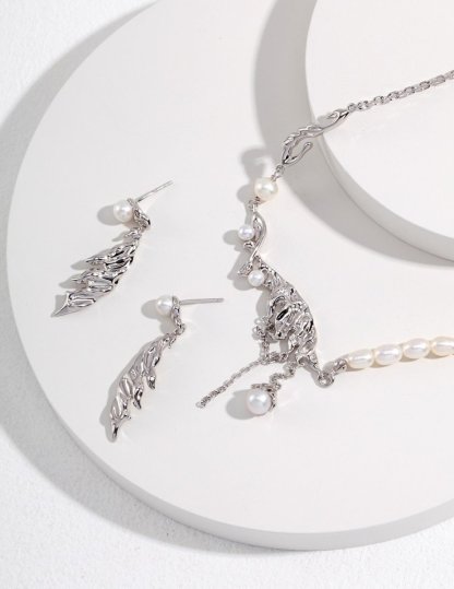 Feather Collection Freshwater Pearl s925 Sterling Silver Necklace | Mix Mix Style-Mix MIx Style