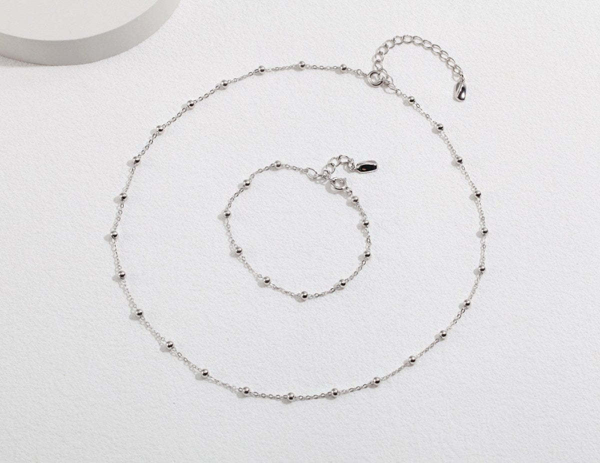 Sterling Silver Minimalist Bead Chain Bracelet | Mix Mix Style-Mix MIx Style