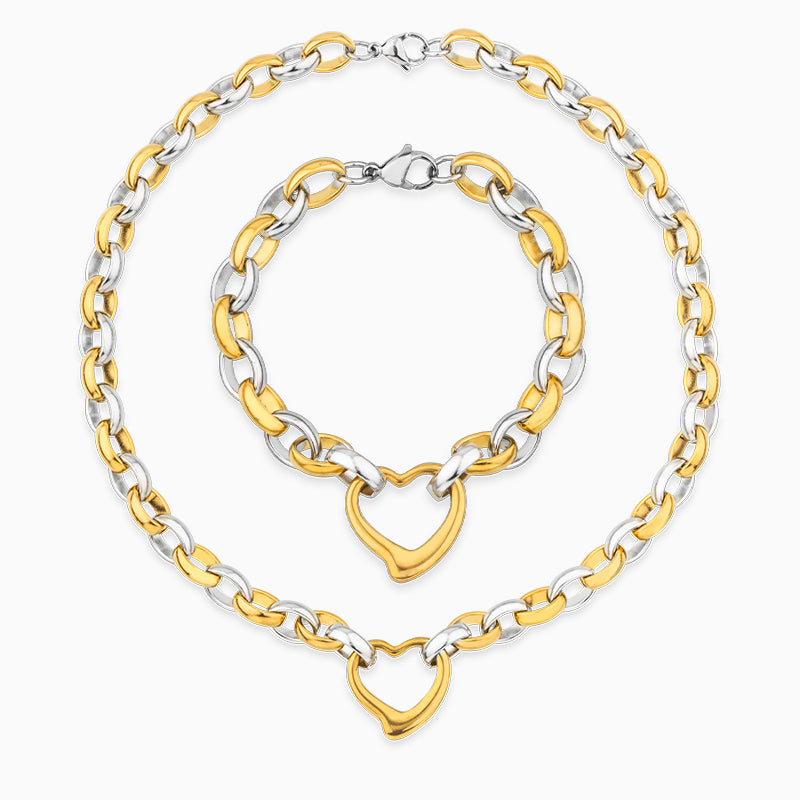 Two Tone Heart Pendant Jewelry Set-Mix MIx Style