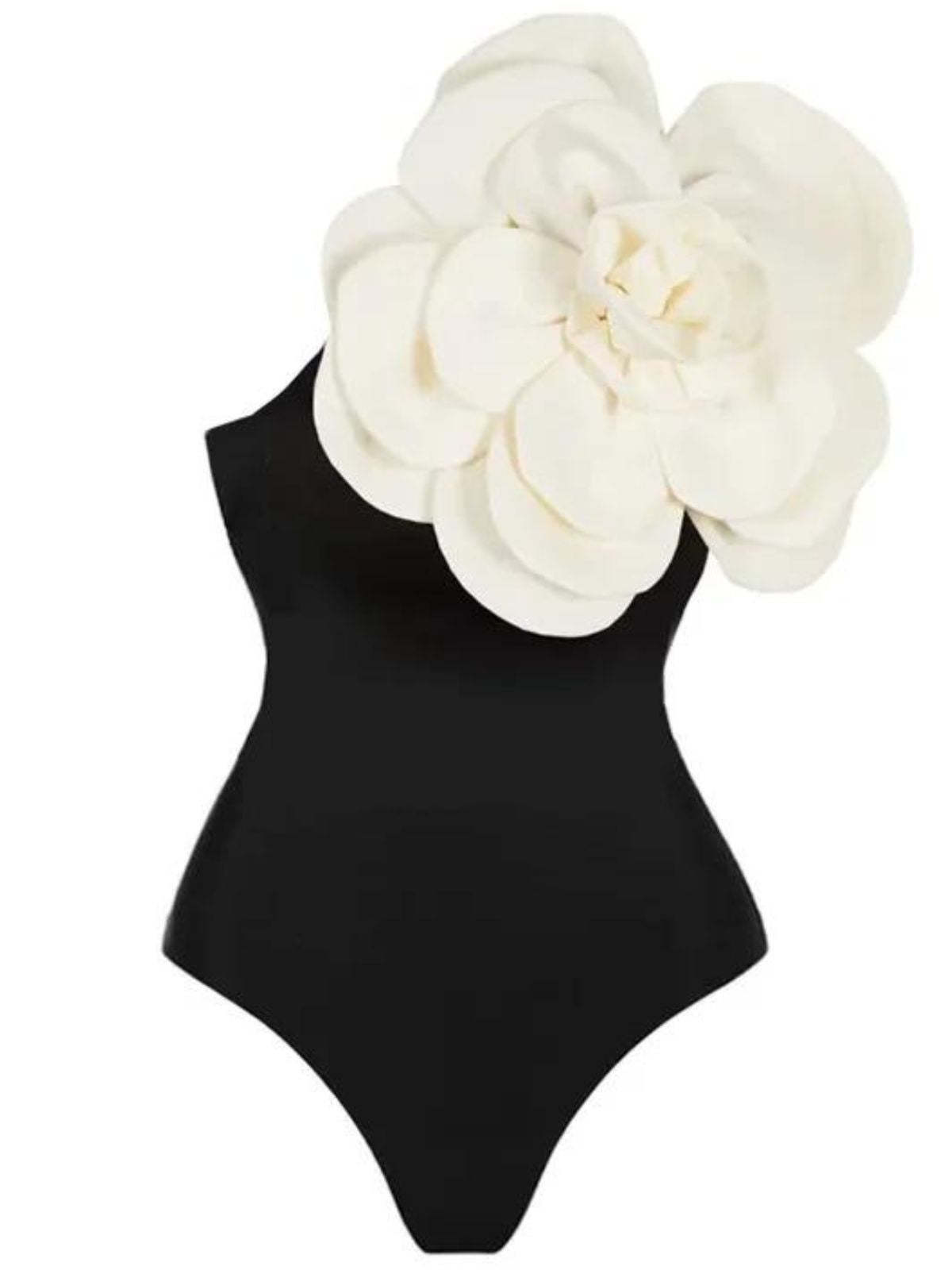 One Shoulder Flower One Piece Swimsuit In Black | Mix Mix Style [Hot Seller]-Mix MIx Style