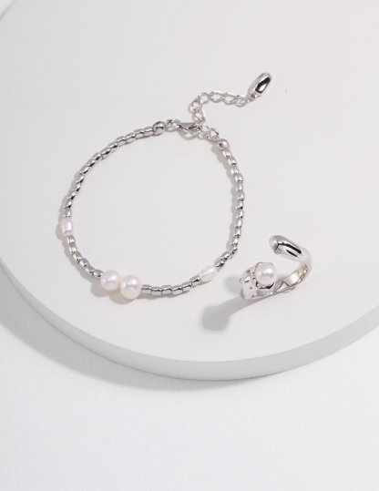 Sterling Silver and Akoya Pearl Bead Bracelet | Mix Mix Style-Mix MIx Style