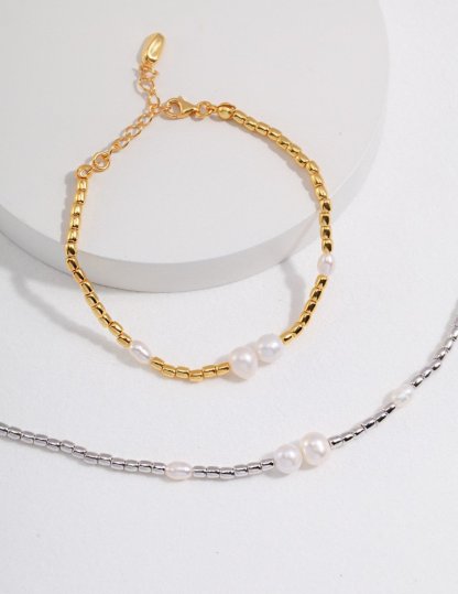 Sterling Silver and Akoya Pearl Bead Bracelet | Mix Mix Style-Mix MIx Style