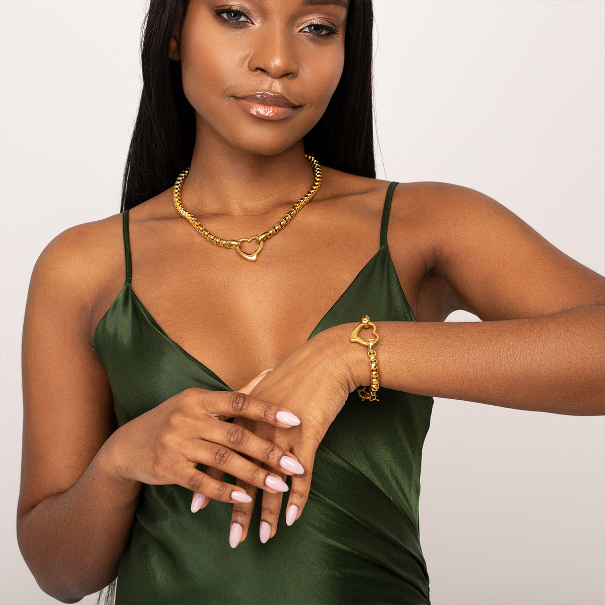 Vintage Heart Pendant Chain Bracelet & Necklace Jewelry Set | Mix Mix Style-Mix MIx Style