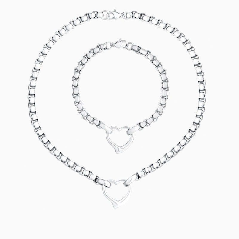 Vintage Heart Pendant Chain Bracelet & Necklace Jewelry Set | Mix Mix Style-Mix MIx Style