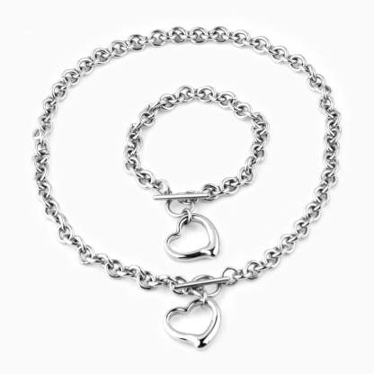 Vintage Toggle Clasp Heart Bracelet & Necklace Jewelry Set | Mix MixStyle-Mix MIx Style
