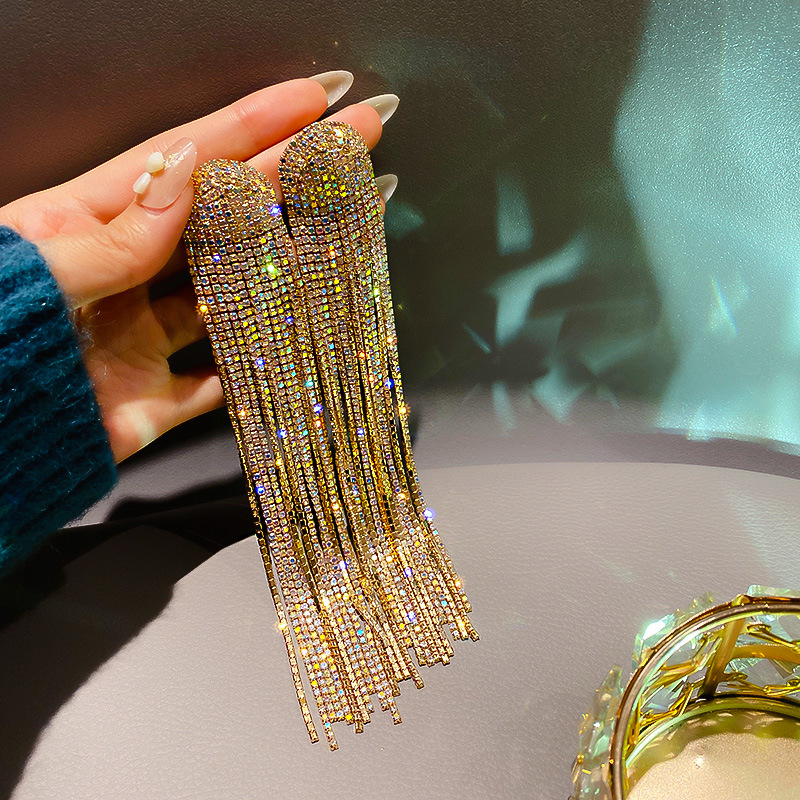 Full Diamond Long Tassel Earrings