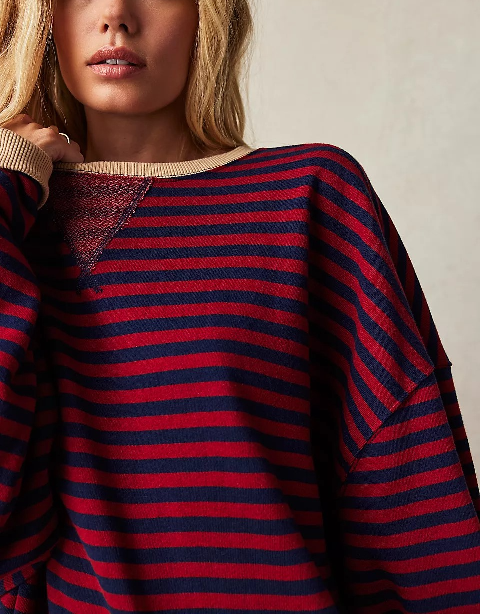 Classic Striped Oversized Crewneck Sweatshirt