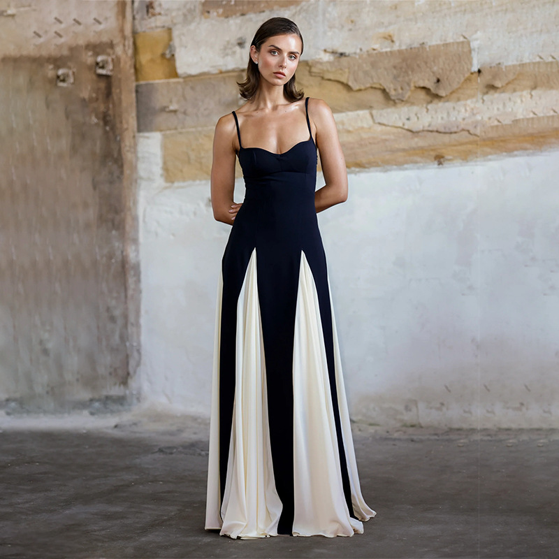 Sling Black & White Patchwork Maxi Dress