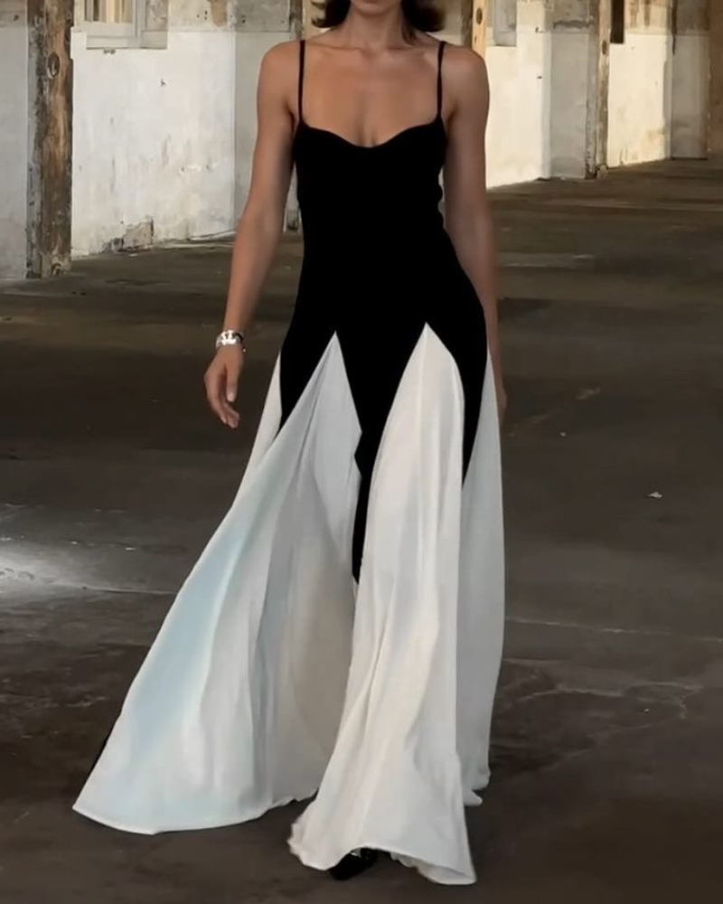 Sling Black & White Patchwork Maxi Dress
