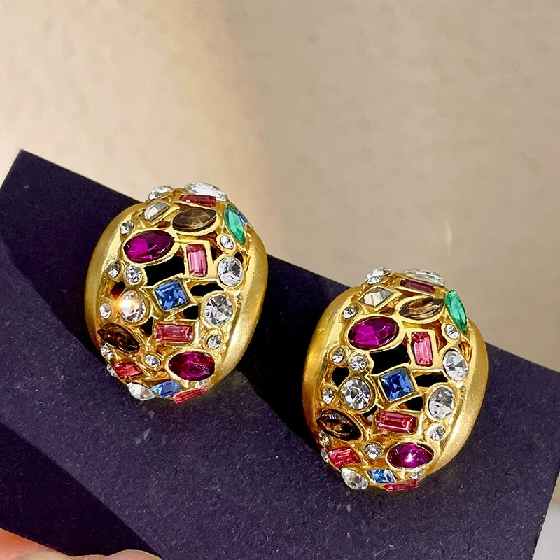 Curved Multi-Colored Diamond Earrings
