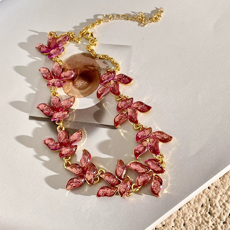 Pink Flower Crystal Necklace