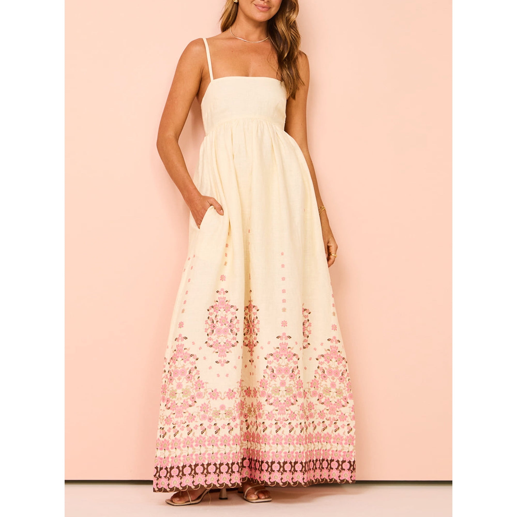 Printed Cream Maxi Dress