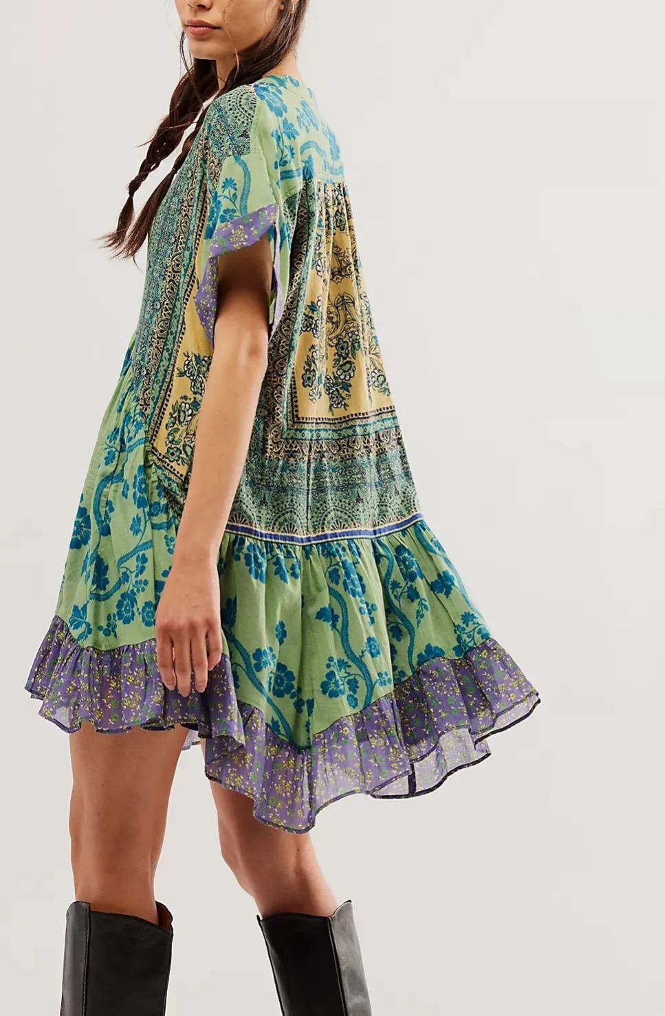 Green and Purple Printed Mini Dress