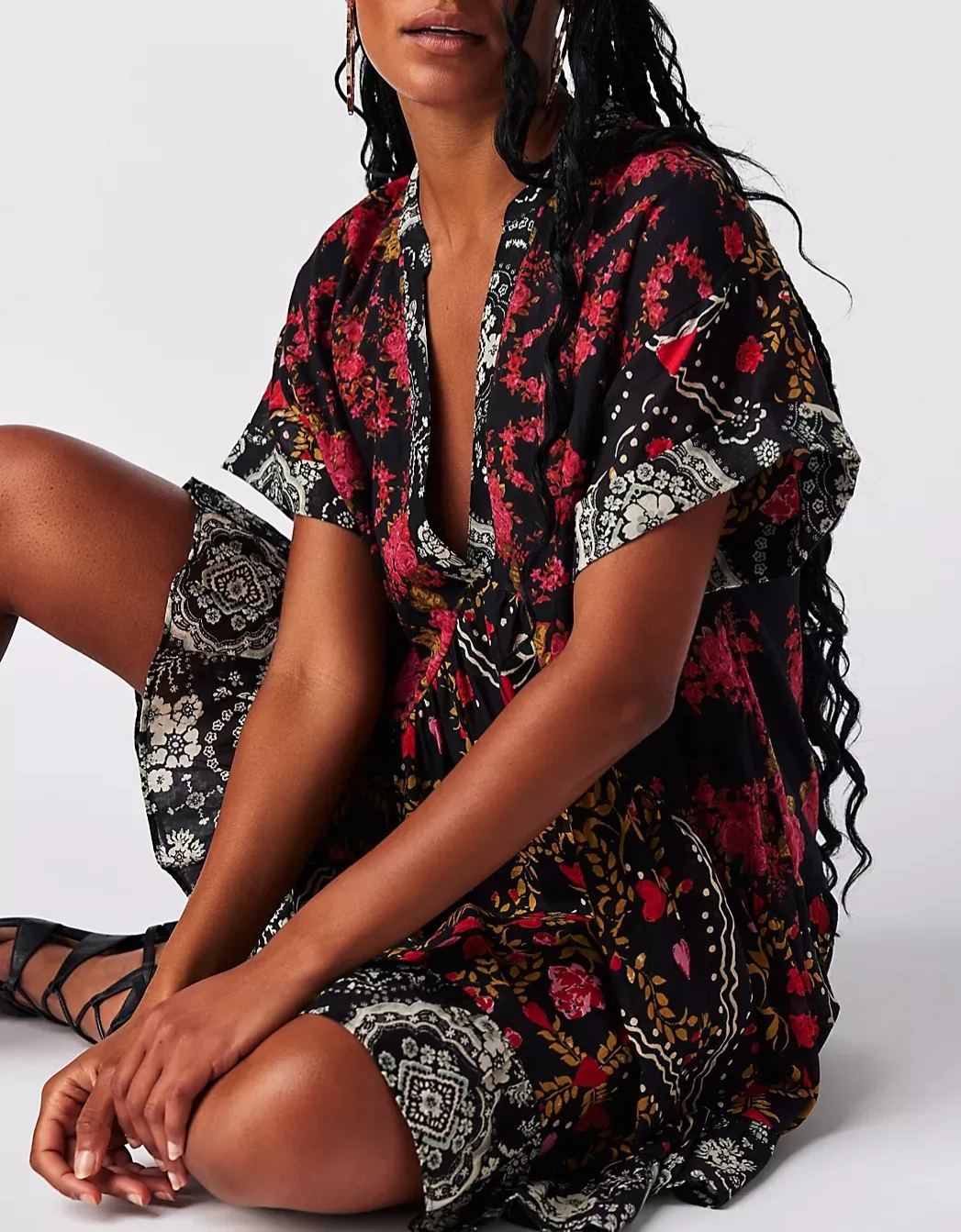 Red and Black Printed Mini Dress