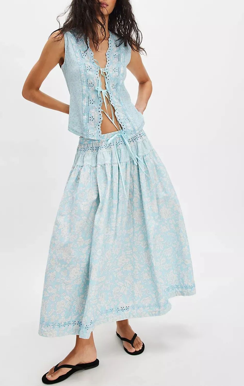 Blue Printed  Maxi Dress Set