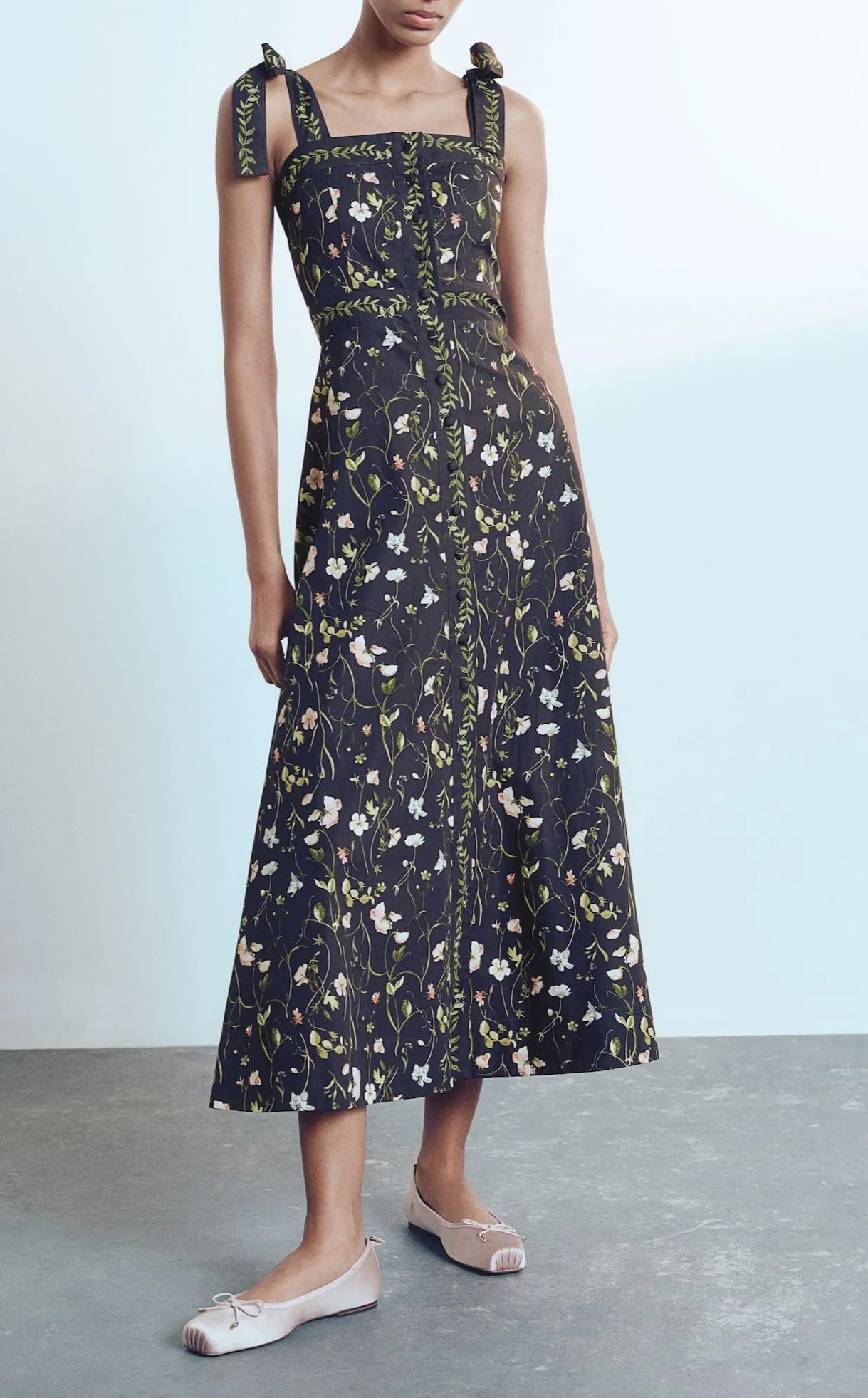 Tie-strap Cotton Midi Dress