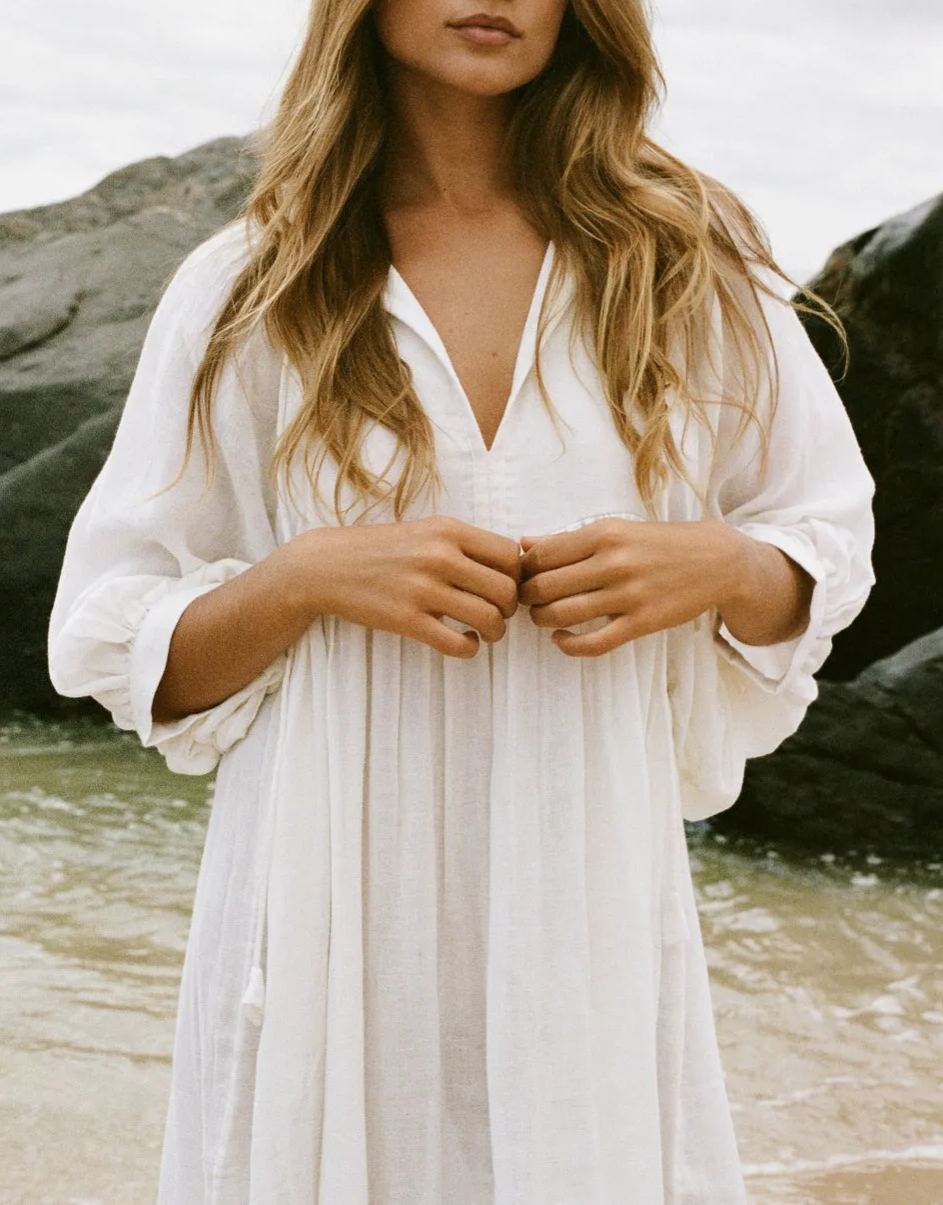 White Linen Midi Dress