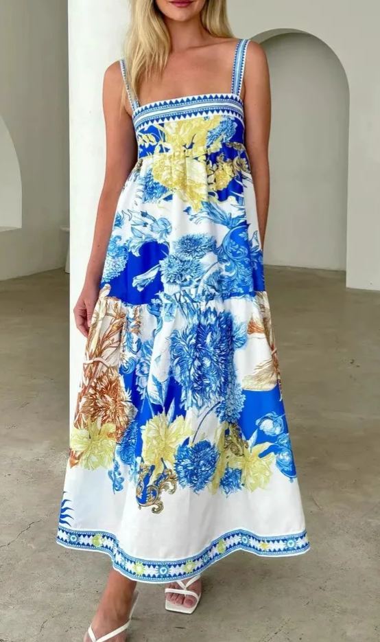 Blue Printed Maxi Dress