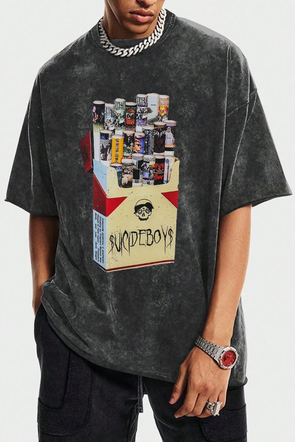 Washed cotton $uicideboy$ personalized print men's short-sleeved T-shi