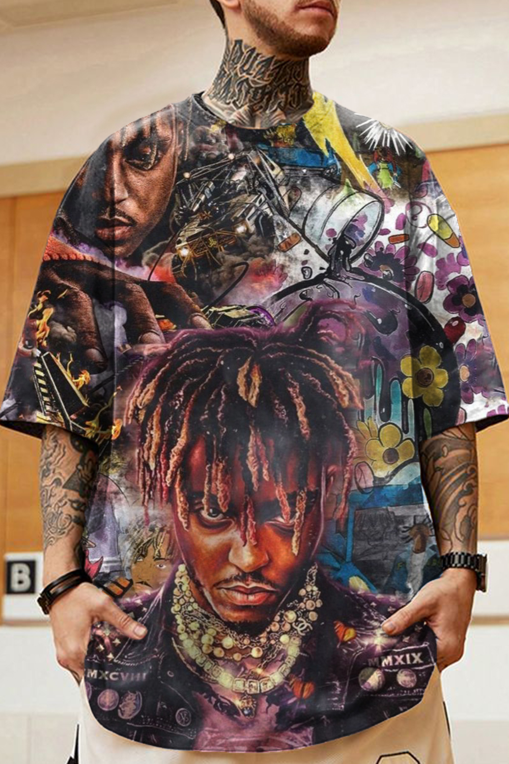 juicewrld graffiti casual personality men's short-sleeved T-shirt